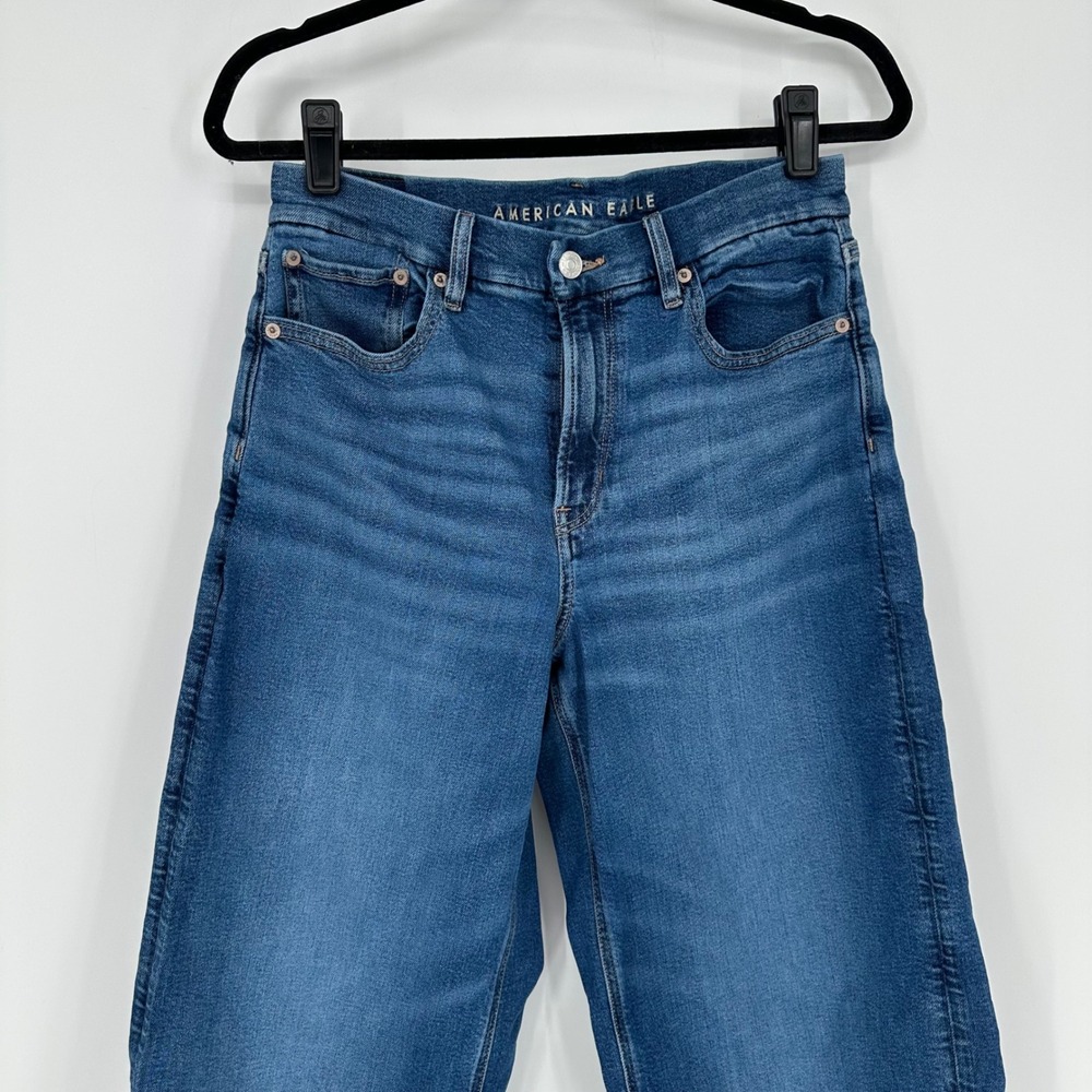 American Eagle Curvy Super High Rise Baggy Straight Denim Blue Jeans Women's 8 L - Picture 2 of 6